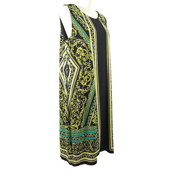 Alfani Woman Geometric Sheath Dress 1X Sleeveless Knee Length Black Yellow - Picture 7 of 12